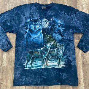 Vintage 90s Wolf Pack Howling Moon Tie Dye L/S Tee